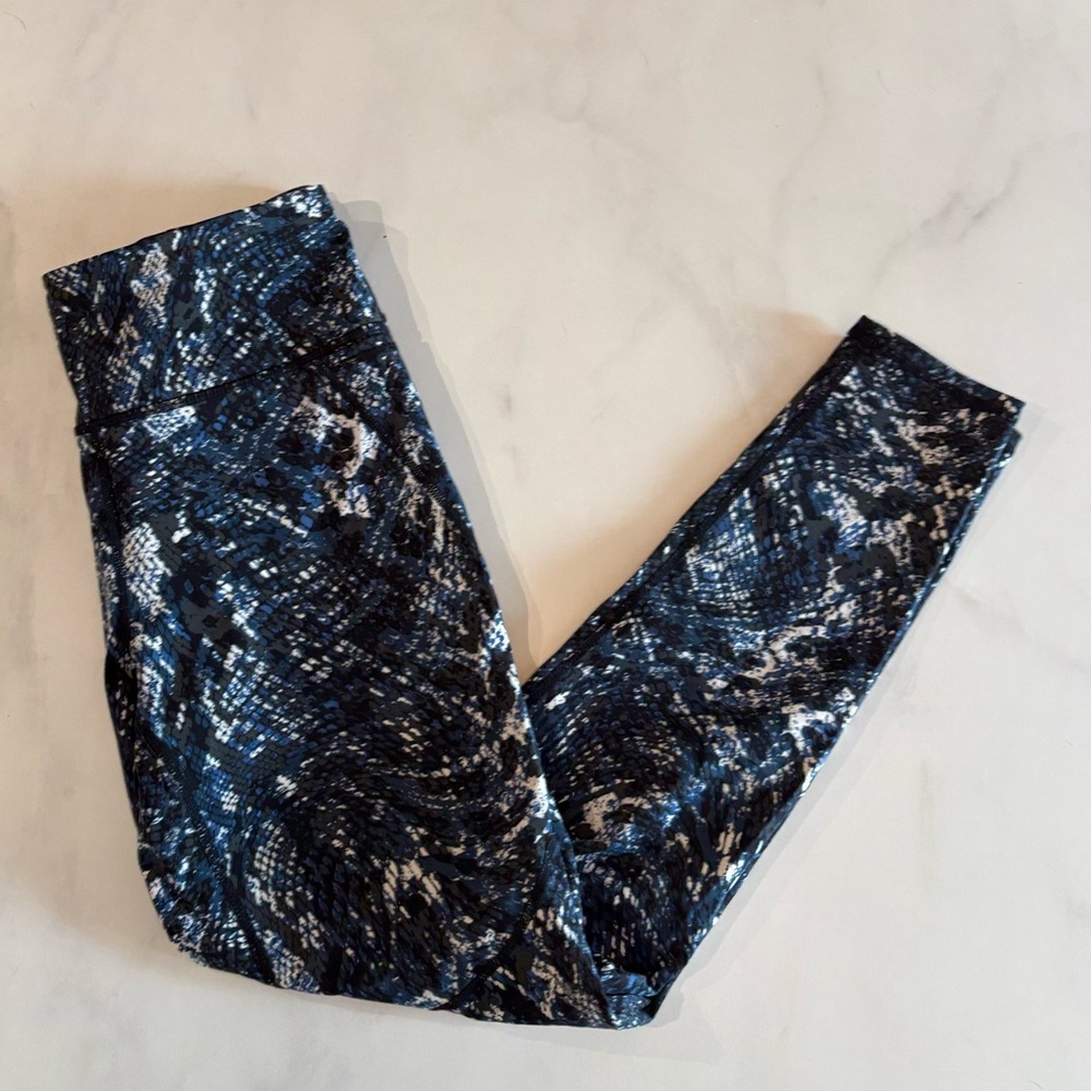Sweaty Betty Full Length Power Black & Blue Snake-Print Leggings